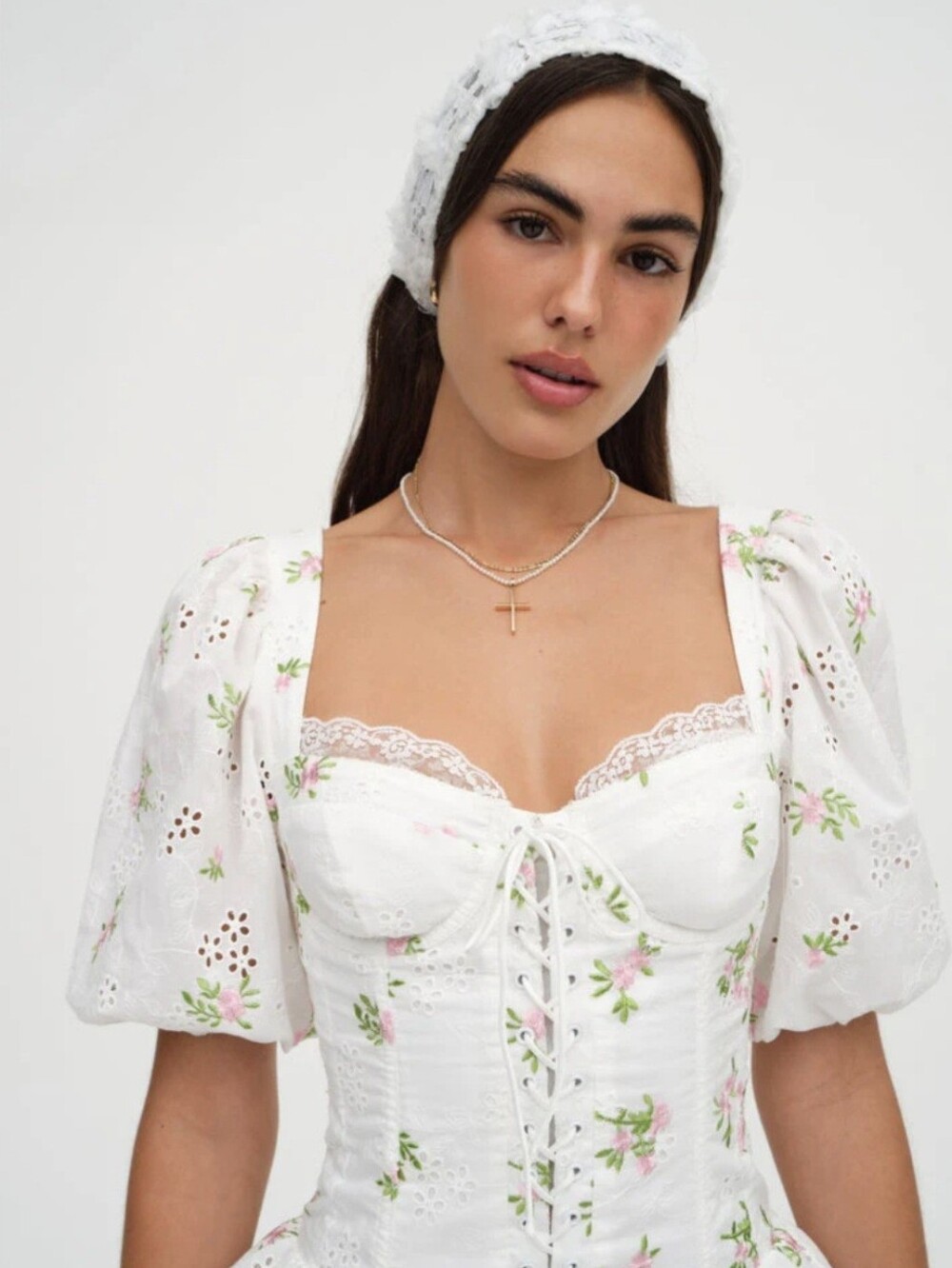 For Love & Lemons Kinsley Eyelet Mini Dress Sz M - Picture 2 of 12
